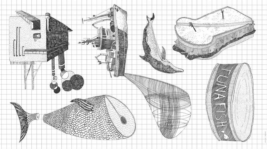Scholten & Baijings, Ontwerptekening tafellaken ‘Life of a Tuna Fish’, 2008, collectie TextielMuseum Tilburg. Foto: Scholten & Baijings.