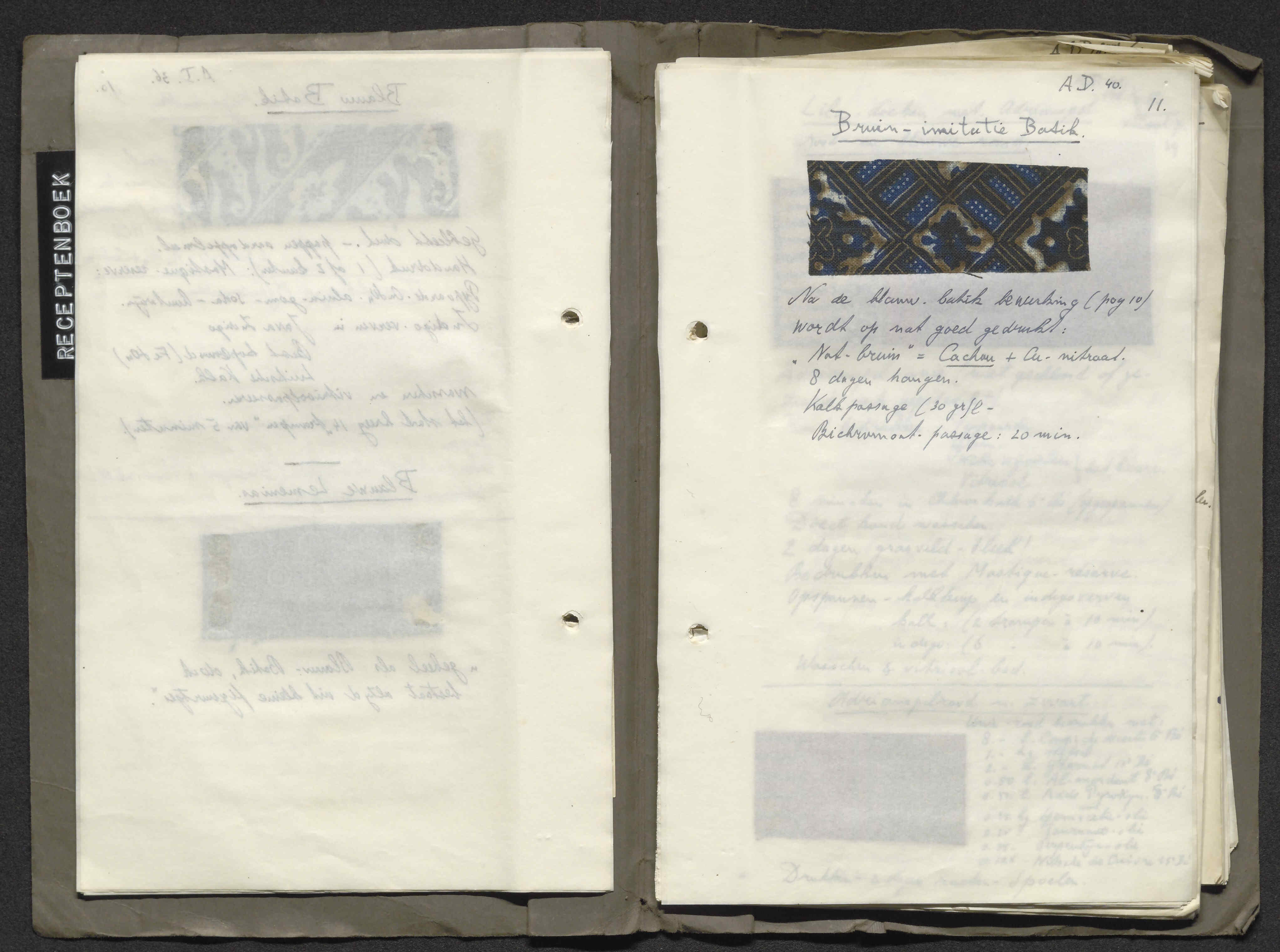 Pagina met imitatie batik in boek BTMM0012. Collectie Textielmuseum Tilburg