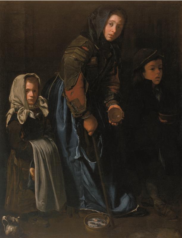 The Master of the Blue Jeans, Woman Begging with Two Children, laat zeventiende eeuw, olieverf op doek. Galerie Canesso, Parijs. Foto: Thomas Hennocque.