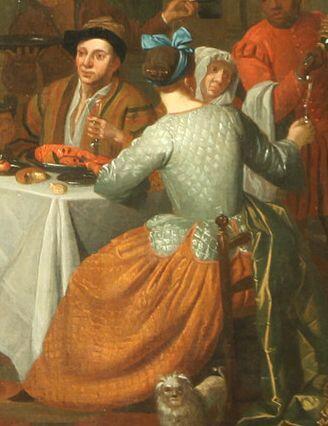 Gequilt jasje en petticoat uit 1719 door Jan Joseph Horemans ''Diner on a Terrace''