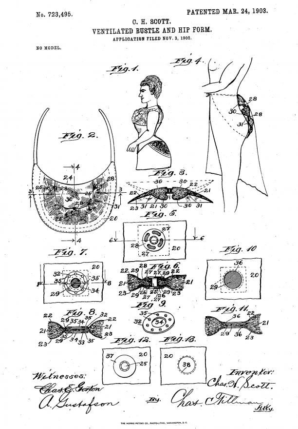 Afb. 5: patent van Charles S. Scott op de ‘ventilated bustle and hip form’, via patents.google.com