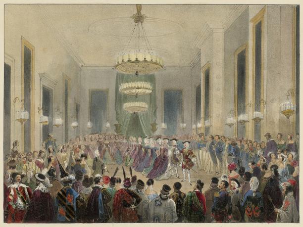 Het carnavalsbal in 1845 (lithografie naar Charles Rochussen door E. Spanier,1845, Collectie Rijksmuseum Amsterdam)