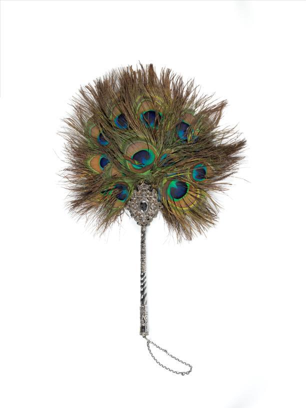 Waaier met antieke breischede als handvat, ca. 1880.