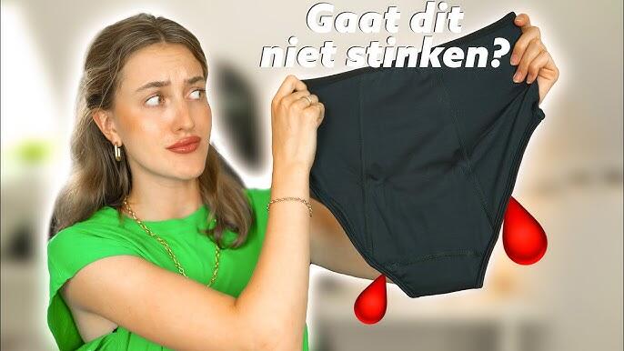 De Youtube-influencer Lise van Wijk test menstruatieondergoed voor haar volgers, 2021. Bron: Youtube.