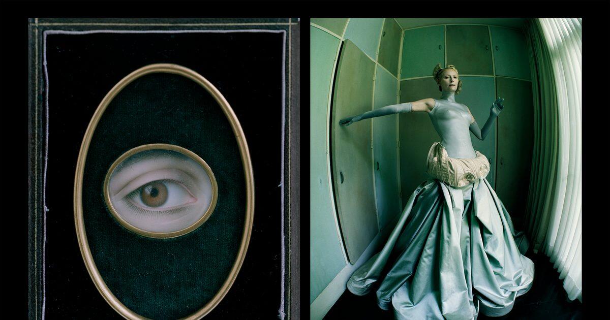 Joseph Sacco's Oeil de Jeune Femme, 1844 / Tilda Swinton, Fashion: Zac Posen, Francesco Scognamiglio and Gaspar Gloves, Houston, Texas, 2014 (© Tim Walker)