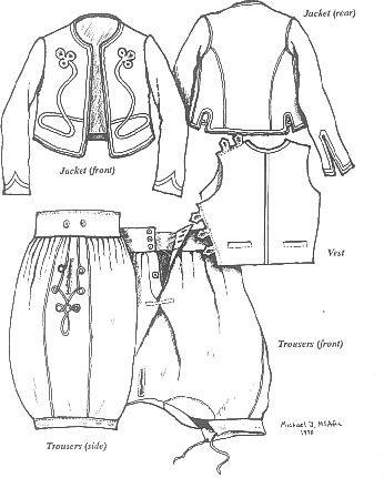 Een schets van de verschillende onderdelen van het uniform.