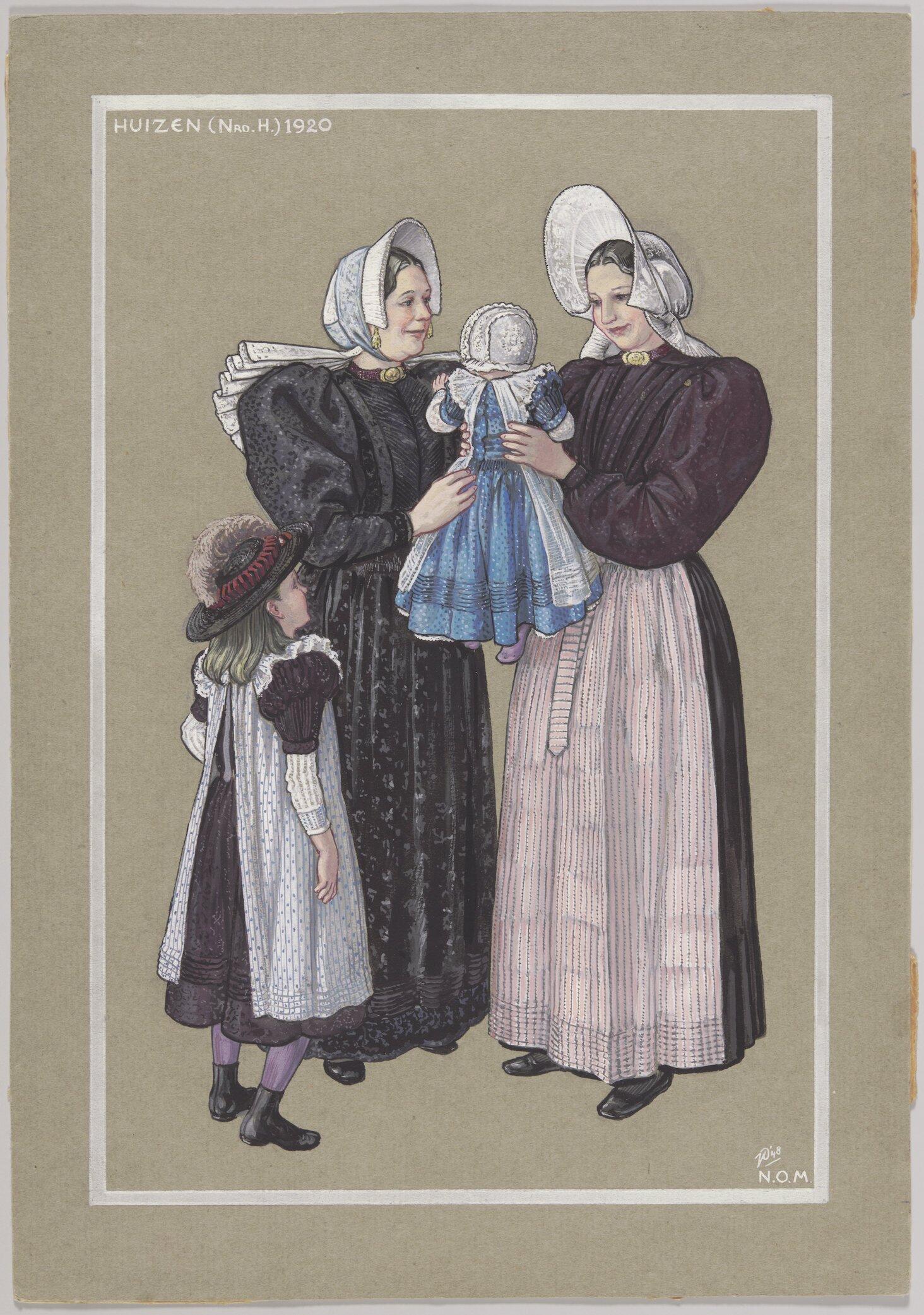 Vrouwen met dopeling, circa 1920. Inv.nr. PR.19209, collectie Nederlands Openluchtmuseum Arnhem.