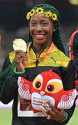 Women's 100 metres podium at the 2015 World Championships in Athletics-Fraser-Pryce