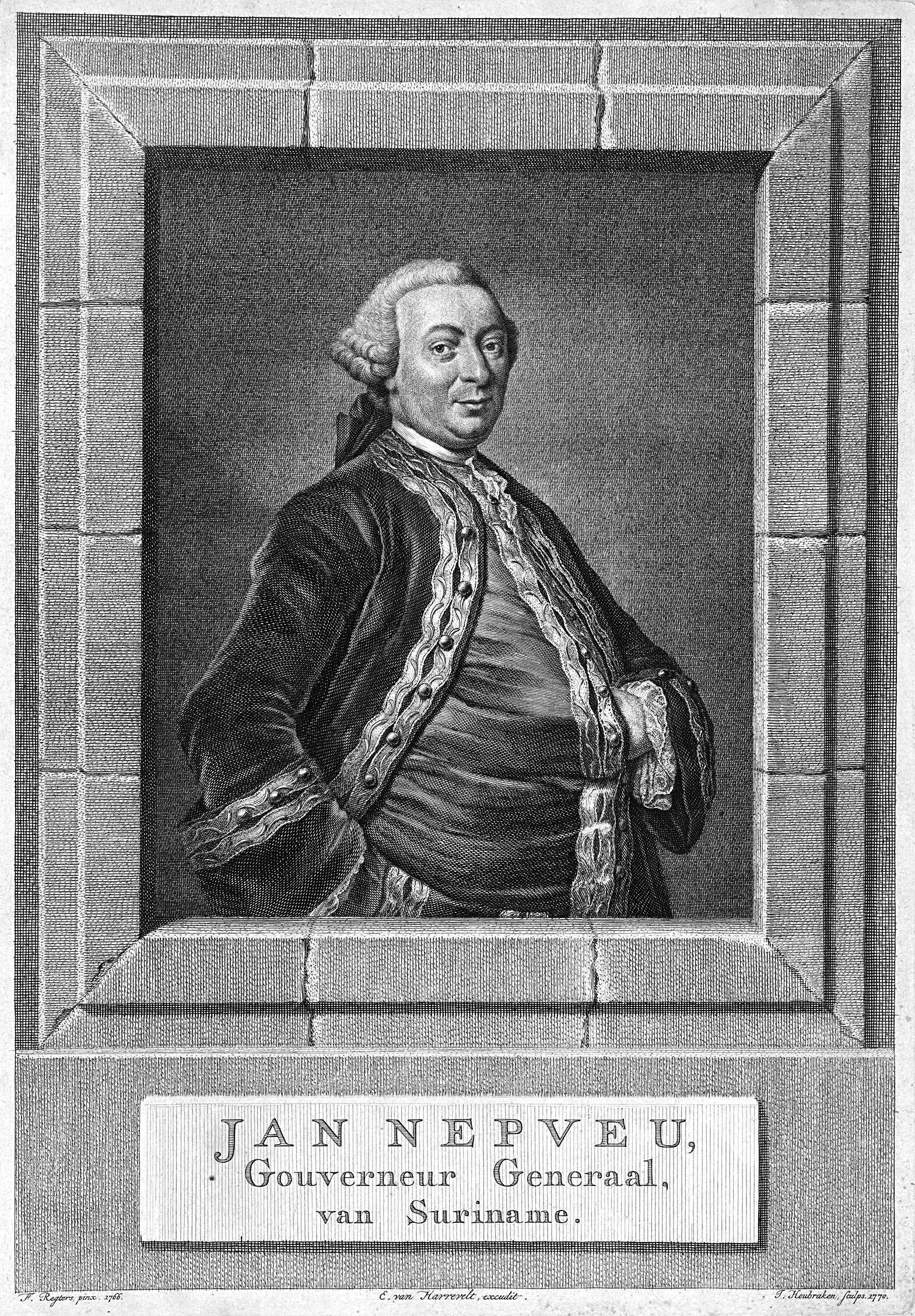 Jacobus Houbraken, Jan Nepveu, Gouverneur Generaal van Suriname, 1770, collectie Rijksmuseum, beeld Wikimedia Commons