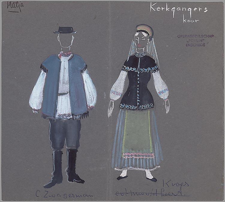 Kostuumontwerpen voor kerkgangers uit Katja Kabanova