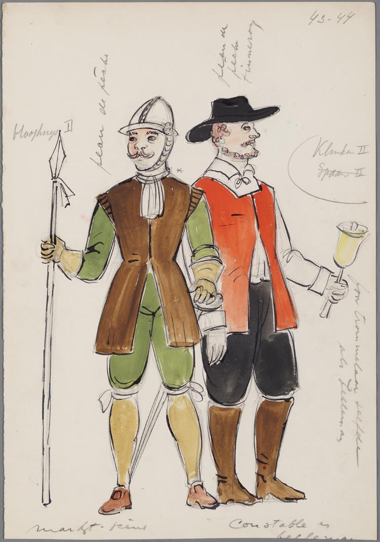 Kostuumontwerpen voor twee mannen in Martha (Friedrich van Flotow) door Friso Wiegersma