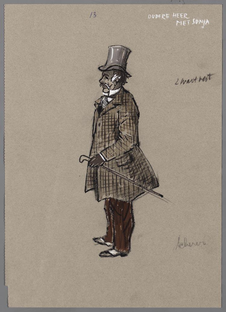 Kostuumontwerp voor een oudere heer uit Raskolnikoff (Heinrich Sutermeister)