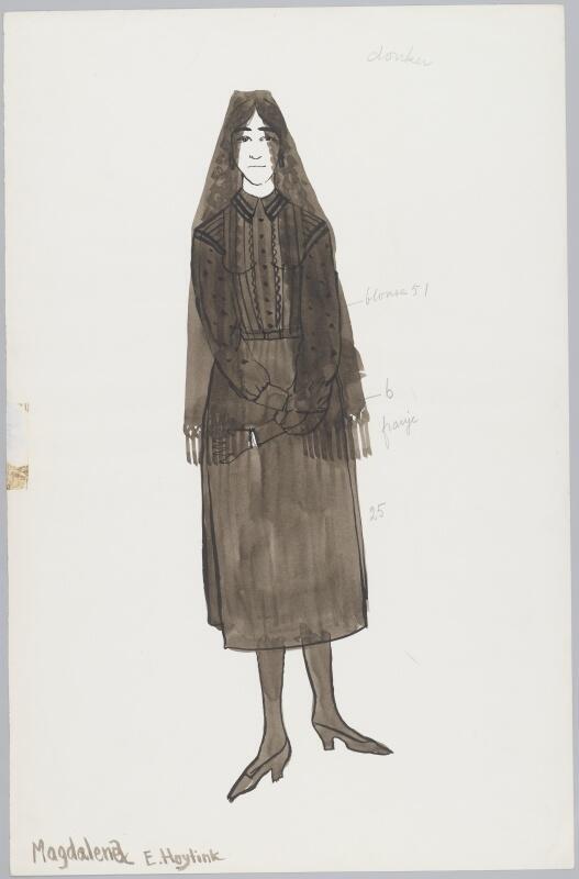 Kostuumontwerp voor Elisabeth Hoytink als Magdalena in Het huis van Bernarda Alba