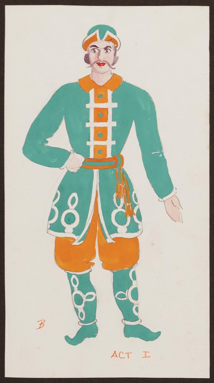 Kostuumontwerp voor een man in Czaar Saltan (Nicolai Rimsky-Korsakov) door Karel Bruckman