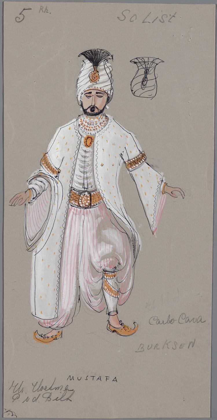 Kostuumontwerp voor Carlo Cava als Mustafa in l' Italiana in Algeri (Gioacchino Rossini) door Jan Schlubach