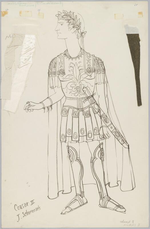 Kostuumontwerp voor Julien Schoenaerts als Caesar II in Antonius en Cleopatra