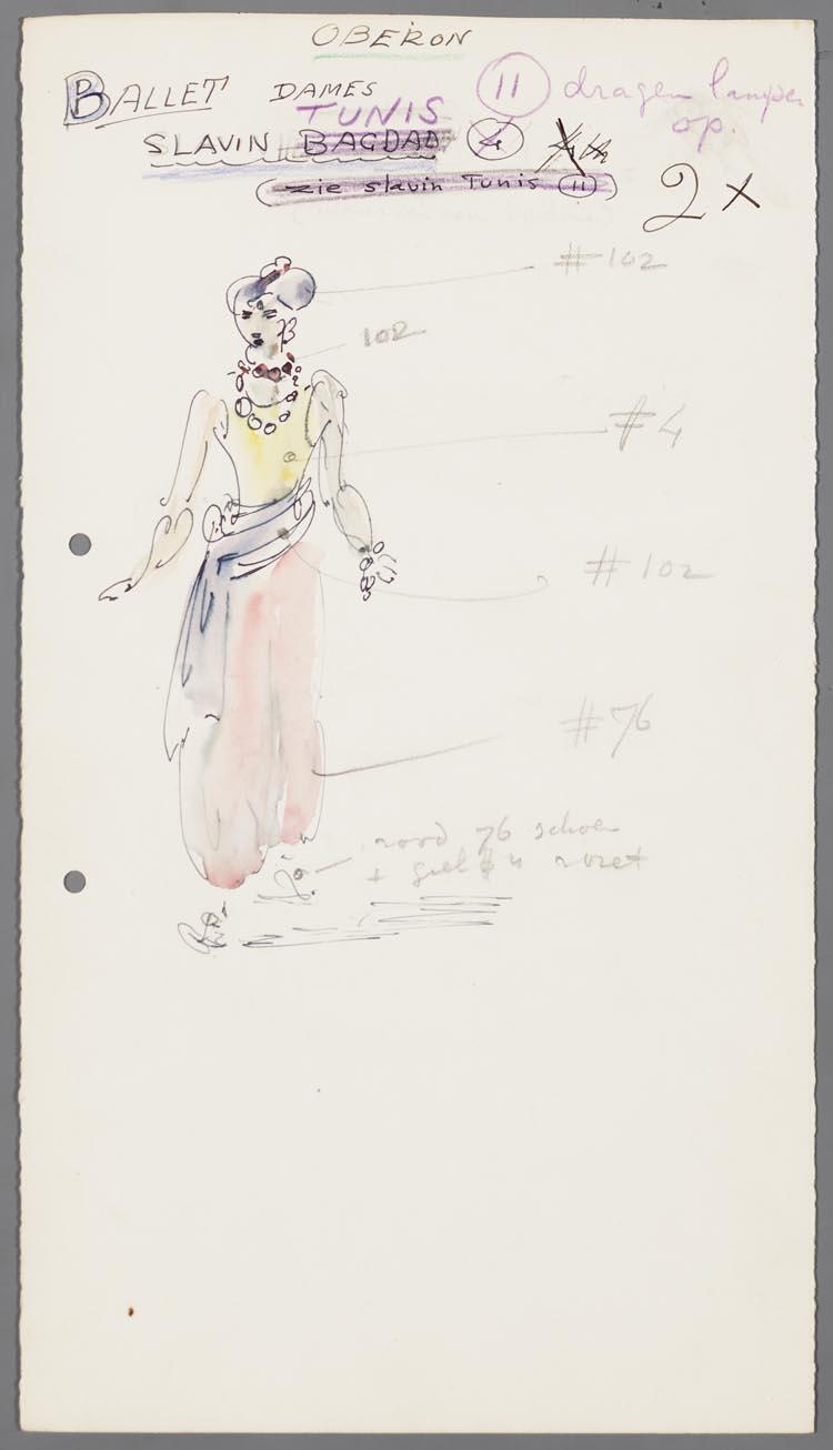Kostuumontwerp voor een slavin van het ballet uit Oberon (Carl Maria van Weber) door Gerard Hordijk