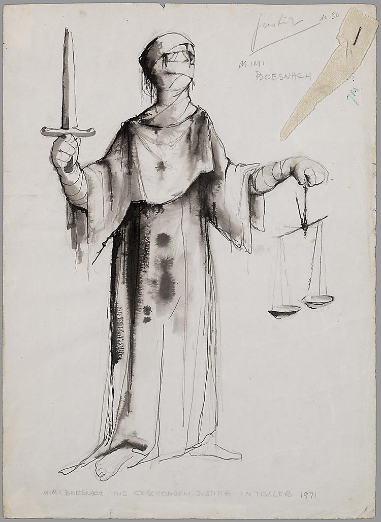 Kostuumontwerp voor geschonden Justitia uit Toller