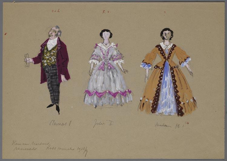 Kostuumontwerp voor Mercadet, Madame Mercadet en Julie uit Mercadet (Honore de Balzac)