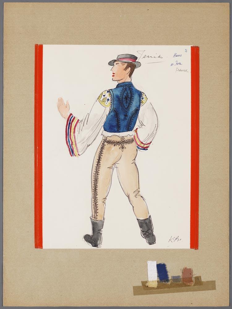 Kostuumontwerp voor Peter van Zon als Jenik in De verkochte bruid (F. Smetana) door Karel Bruckman