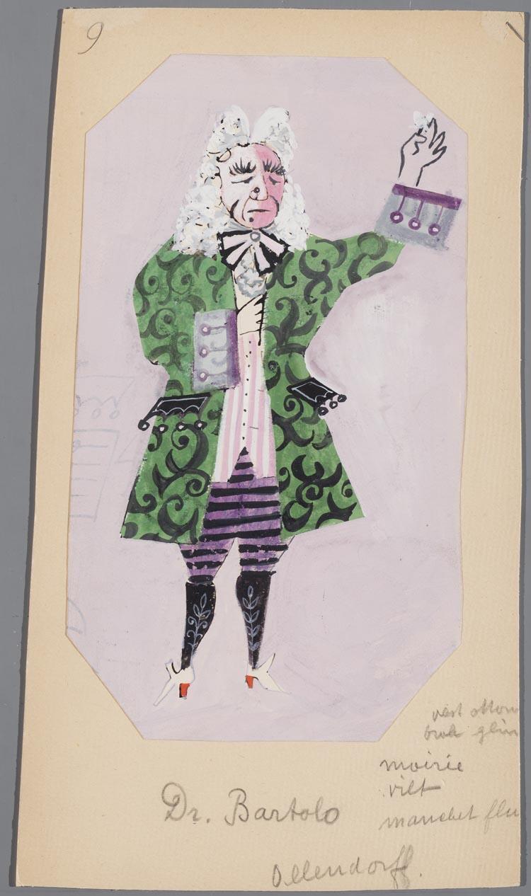 Kostuumontwerp voor Dr. Bartolo uit Il barbiere di Siviglia