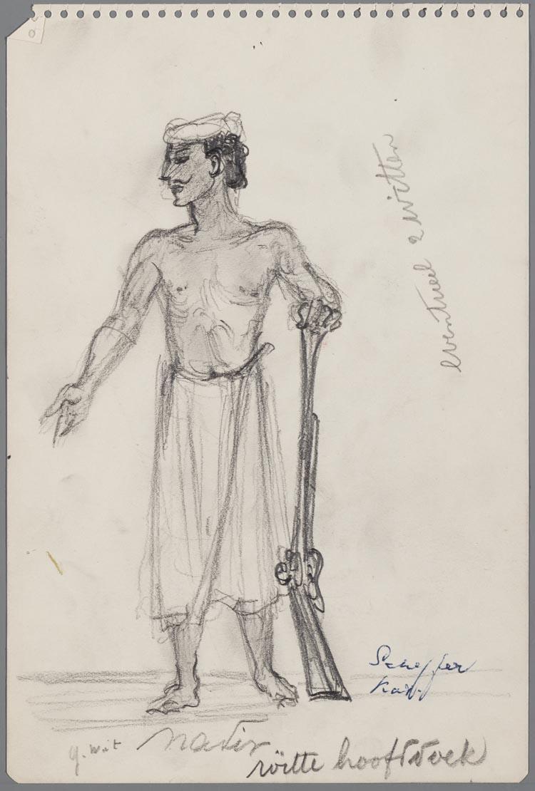 Kostuumontwerp voor Chris Scheffer als Nadir in les Pêcheurs de perles (De Parelvissers) door Charles Roelofsz