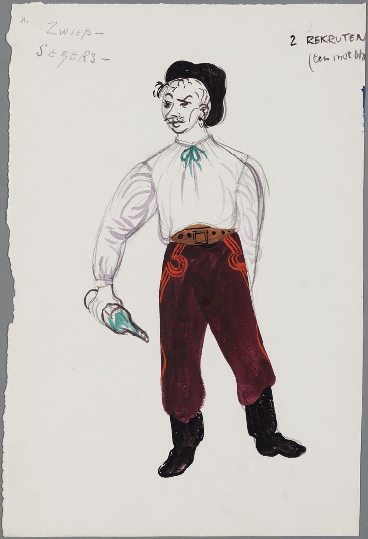 Kostuumontwerp voor rekruten in Jenufa (Leos Janácek), door Hans van Norden