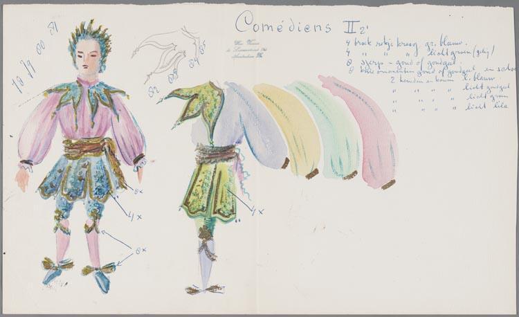Kostuumontwerp voor comédièns uit Mignon (Ambroise Thomas) door Wim Vesseur