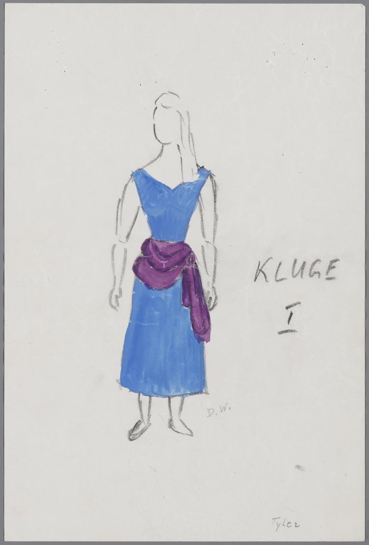 Kostuumontwerp voor Marilyn Tyler als Kluge in Die Kluge (Carl Orff) door Wolf-Dieter Ludwig