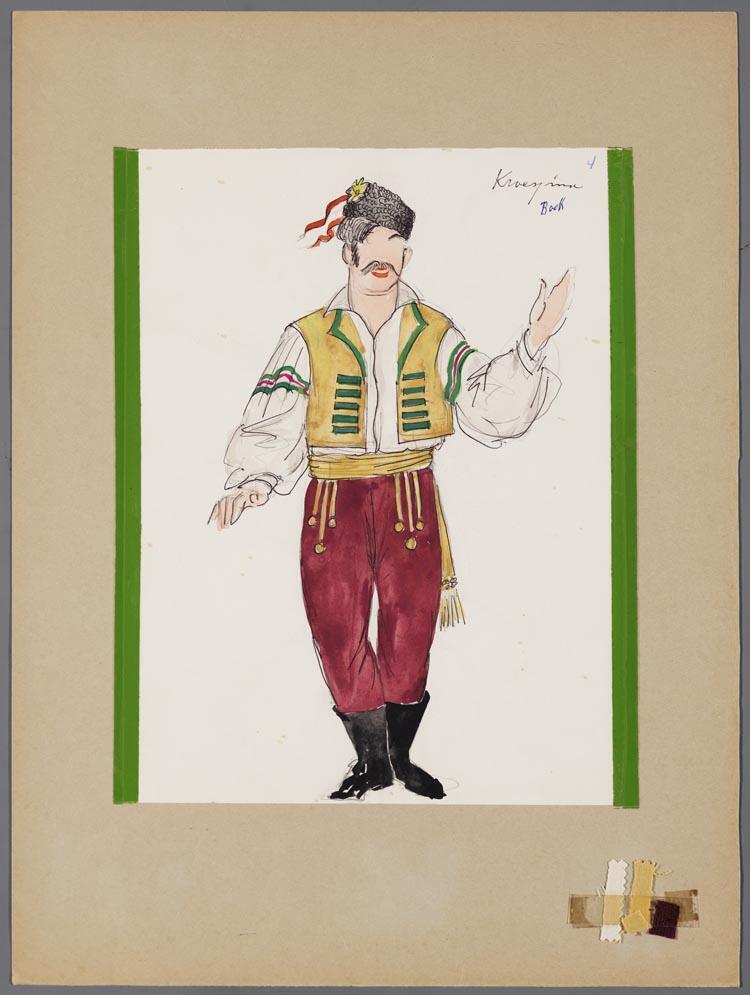 Kostuumontwerp voor Frans Boek als Kruchina in De verkochte bruid (F. Smetana) door Karel Bruckman