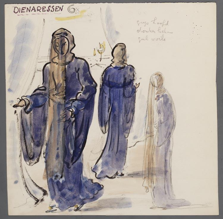 Kostuumontwerp voor de dienaressen uit Pelleas en Melisande (Claude Debussy) door Gerard Hordijk