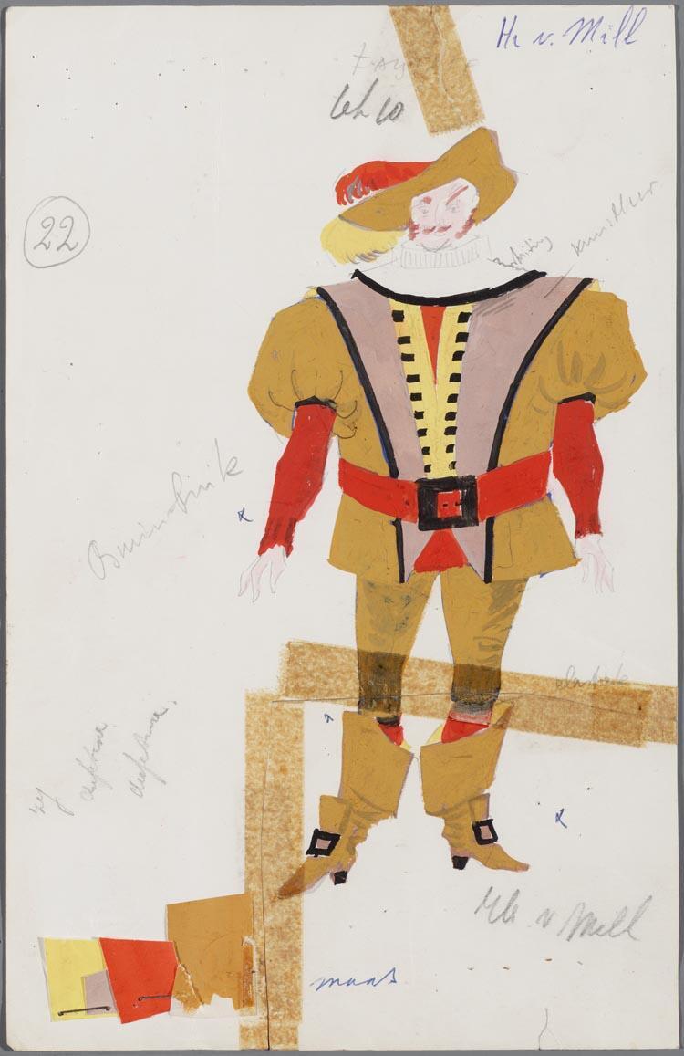 Kostuumontwerp voor Arnold van Mill als Falstaff in Die Lustigen Weiber von Windsor (Otto Nicolai) door Ruodi Barth