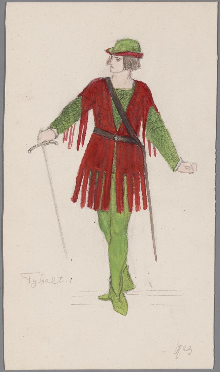 Kostuumontwerp voor Tybalt in Romeo & Juliet, door F.W.S. van Thienen