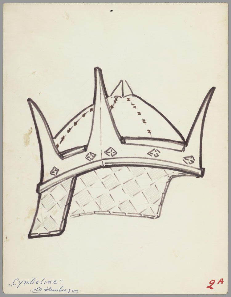 Ontwerp voor een hoofddeksel voor Lo van Hensbergen als Cymbeline in Kimbelijn