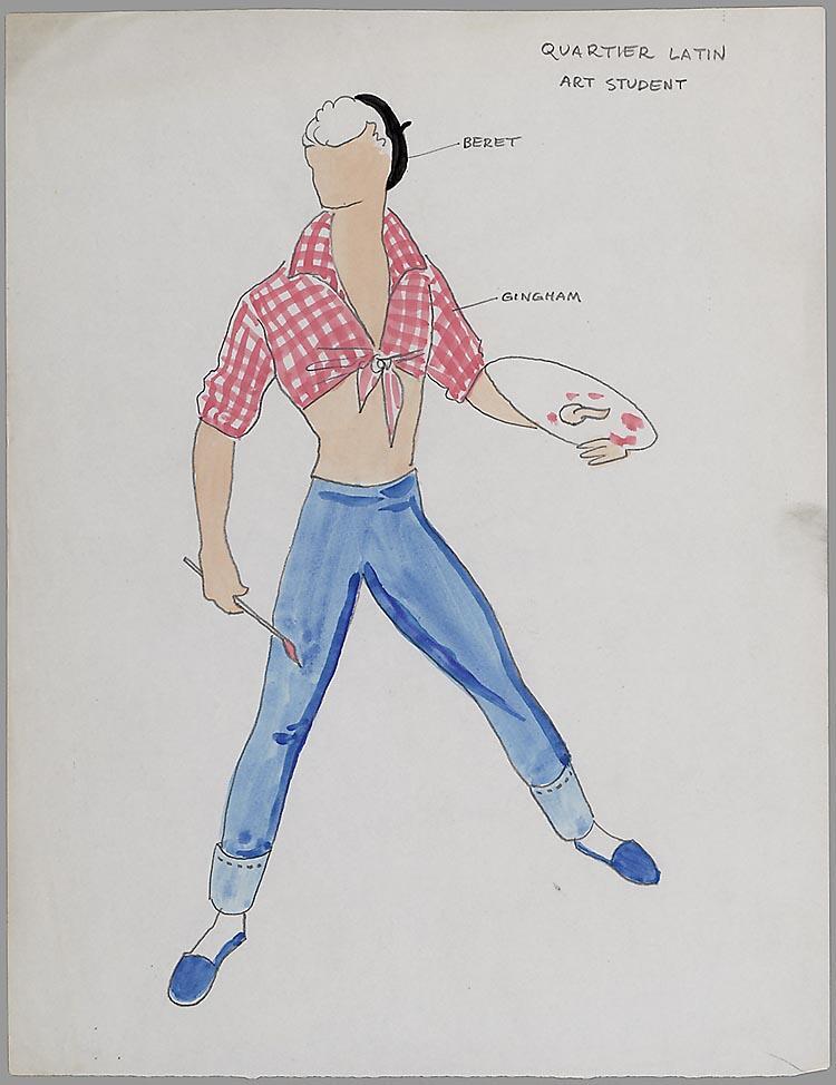 Kostuumontwerp voor Art Student in Snip en Snap revue Uit en Thuis