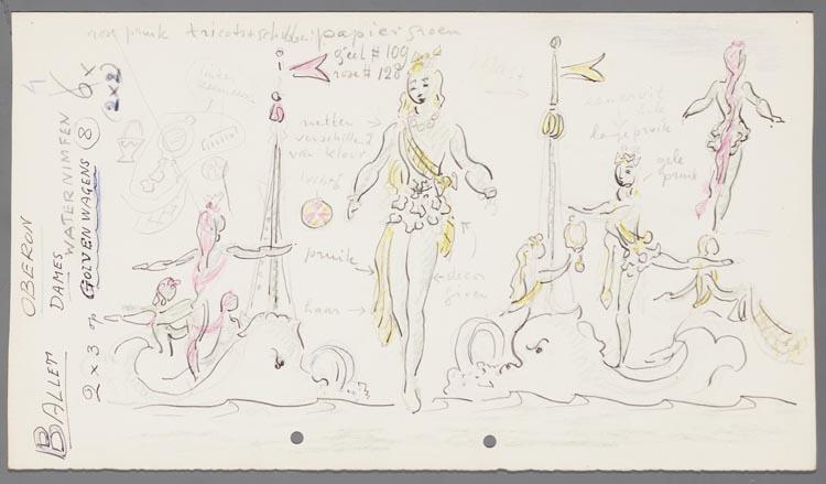 Kostuumontwerp voor de waternimfen van het ballet uit Oberon (Carl Maria van Weber) door Gerard Hordijk