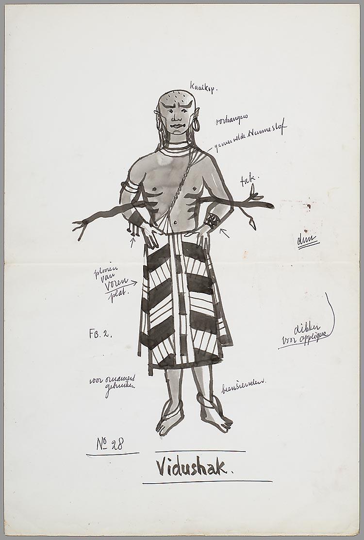 Kostuumontwerp voor Vidushak in Shakuntala of de nootlottige ring
