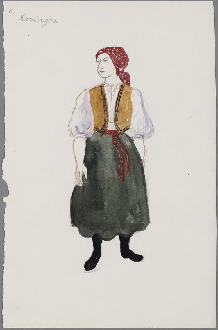 Kostuumontwerp voor een boerenvrouw in Jenufa (Leos Janácek), door Hans van Norden
