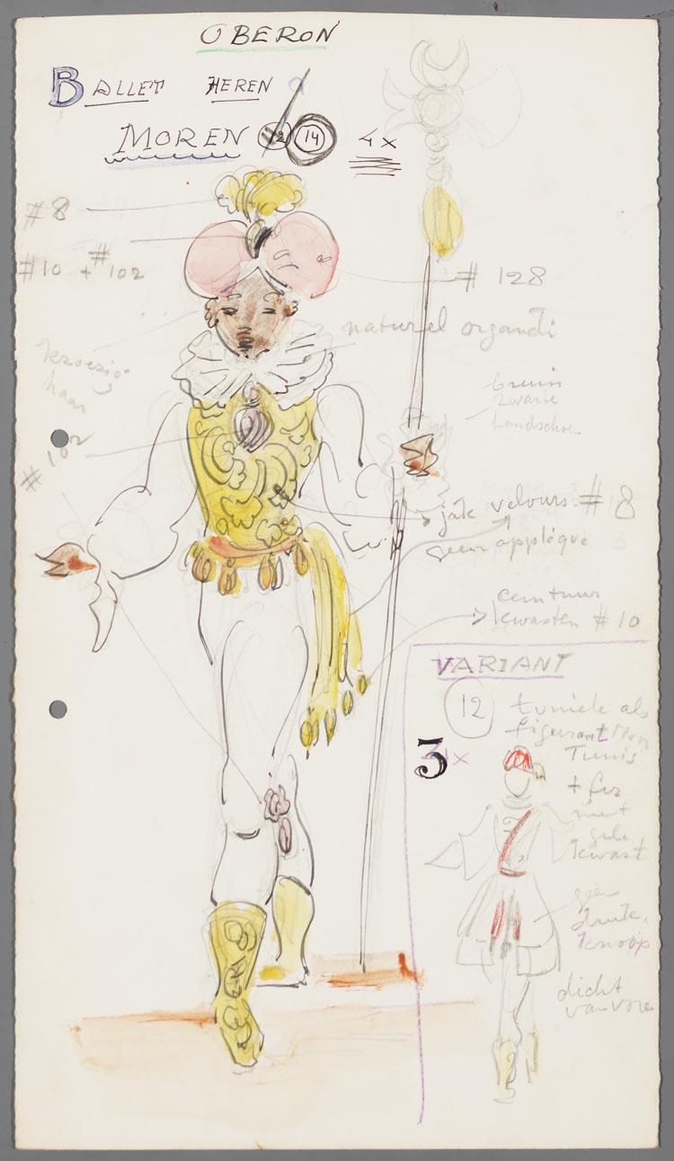 Kostuumontwerp voor de Moren van het ballet uit Oberon (Carl Maria van Weber) door Gerard Hordijk