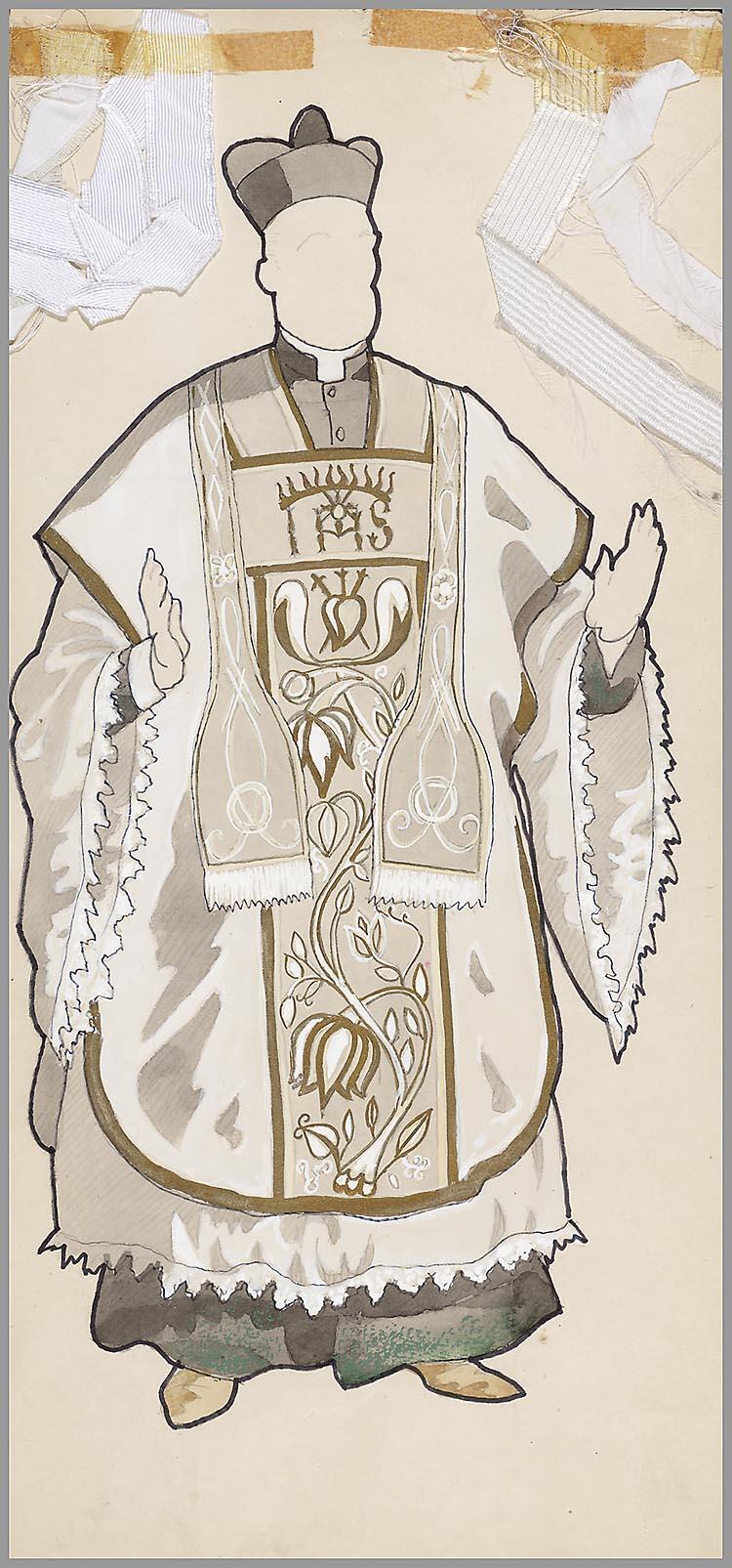 Kostuumontwerp voor de Priester in Het bezoek van de oude dame