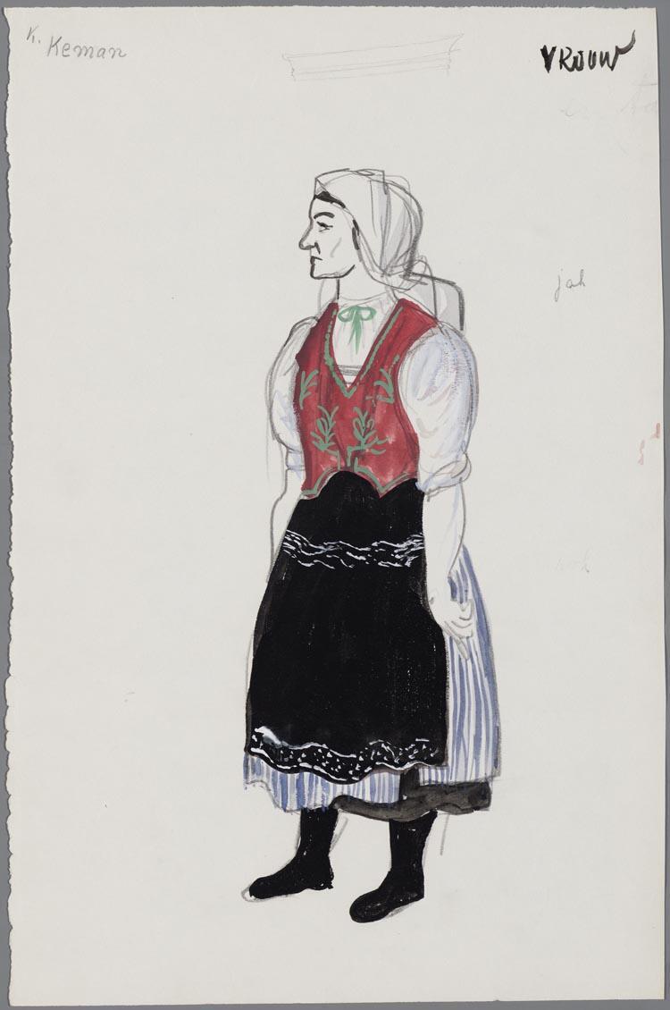 Kostuumontwerp voor een vrouw in Jenufa (Leos Janácek), door Hans van Norden
