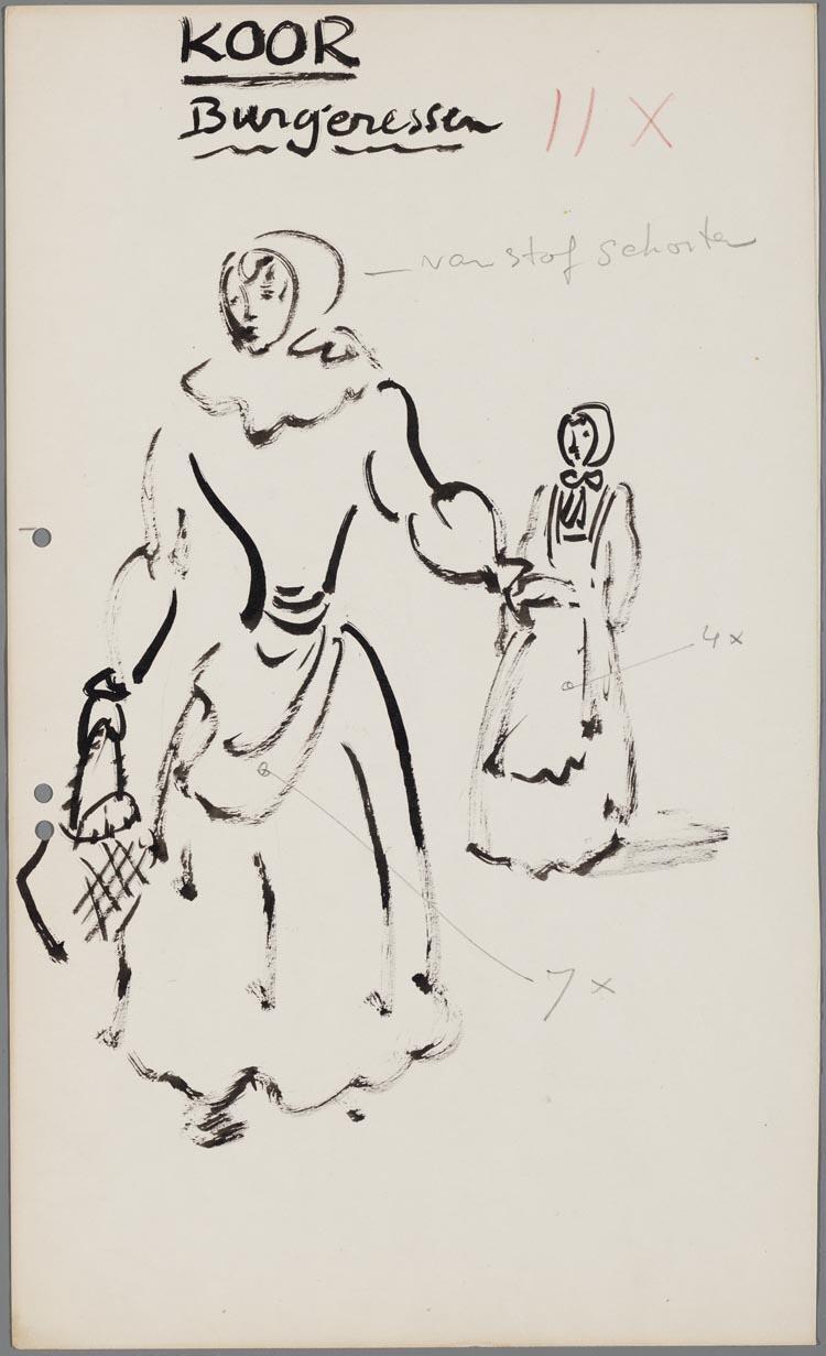 Kostuumontwerp voor het koor van burgeressen uit Manon (Jules Massenet) door Gerard Hordijk