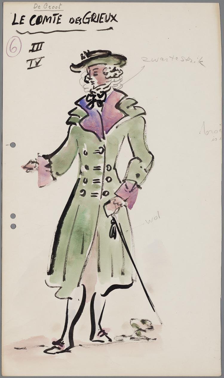 Kostuumontwerp voor Jean Villard als Des Grieux uit Manon (Jules Massenet) door Gerard Hordijk