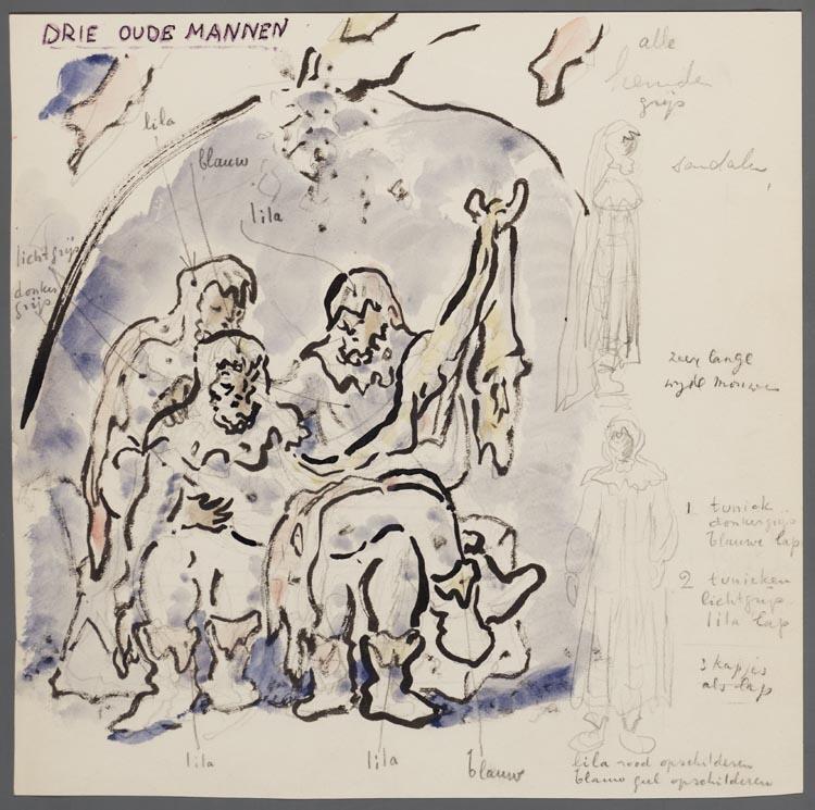Kostuumontwerp voor drie oude mannen uit Pelleas en Melisande (Claude Debussy) door Gerard Hordijk
