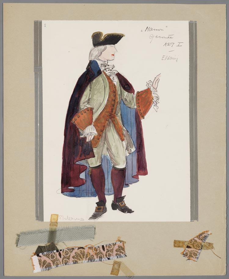 Kostuumontwerp voor Anton Eldering als Geronte de Ravoir in Manon Lescaut (Giacomo Puccini) door Karel Bruckman