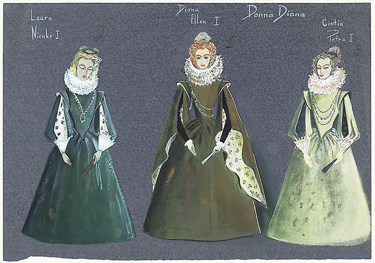 Kostuumontwerpen voor Laura I, Diane I en Cinthia I uit Doña Diana