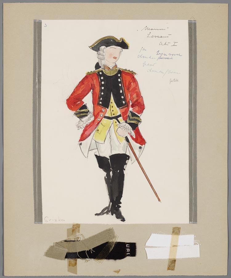 Kostuumontwerp voor Hellmut Gritzka als Lescaut in Manon Lescaut (Giacomo Puccini) door Karel Bruckman