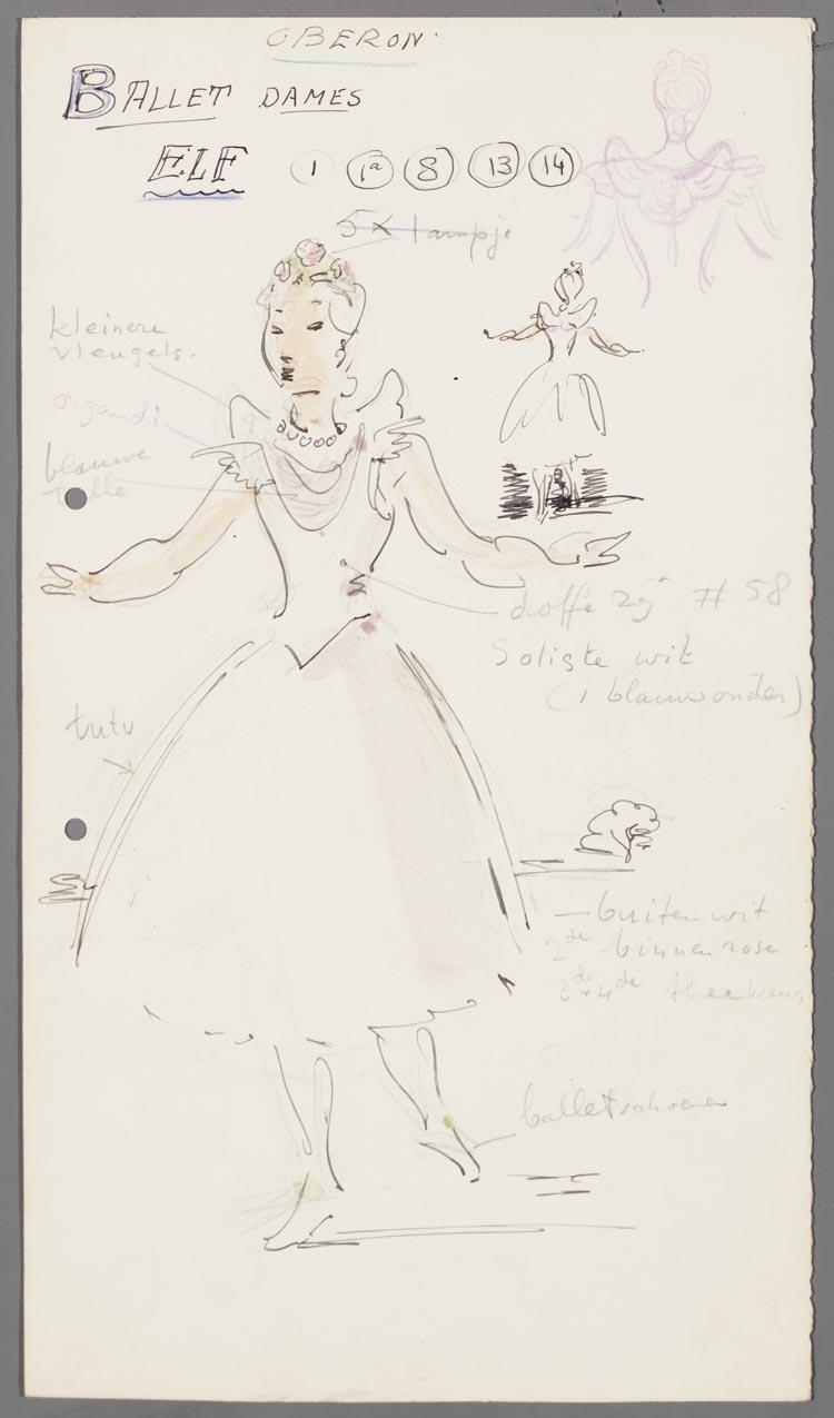Kostuumontwerp voor een Elf van het ballet uit Oberon (Carl Maria van Weber) door Gerard Hordijk