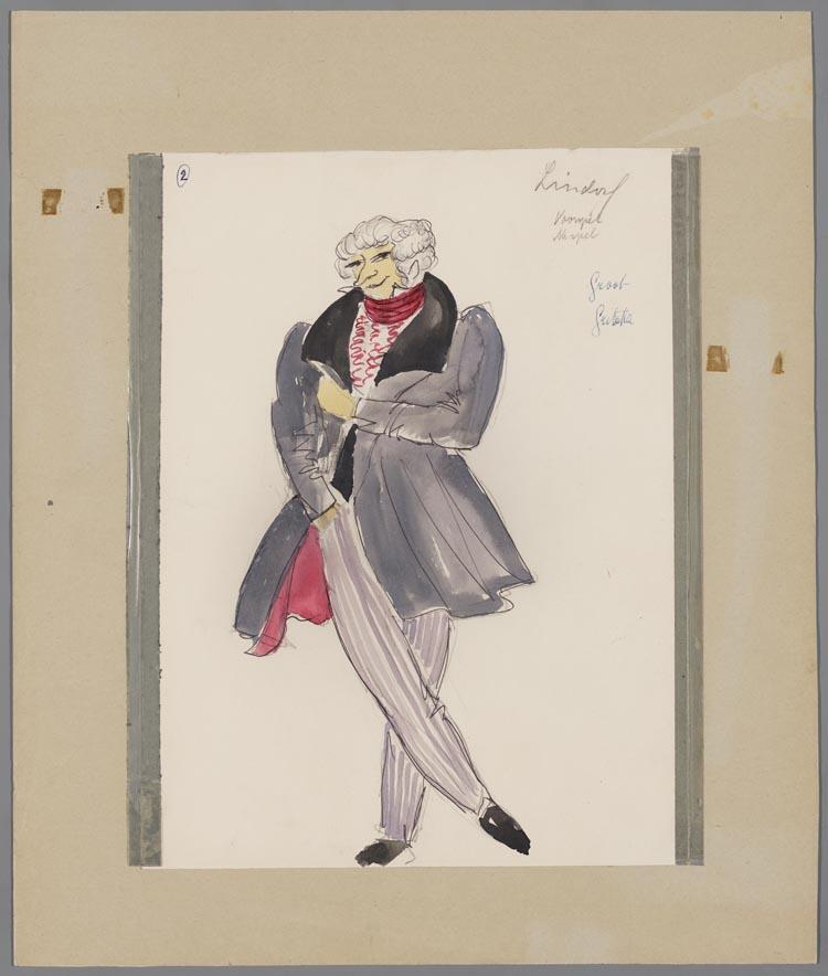 Kostuumontwerp voor Gerard Groot als Lindorf in Hoffmann's Vertellingen (Jacques Offenbach) door Karel Bruckman