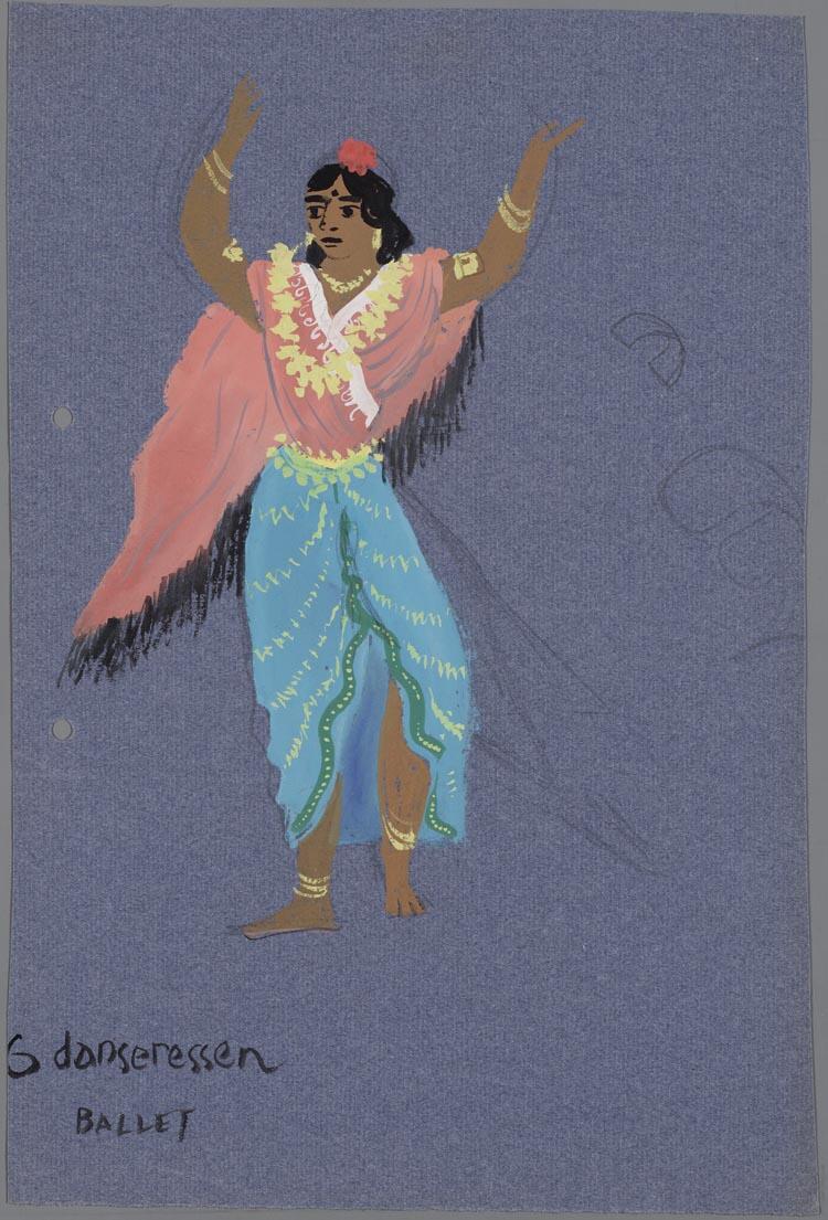 Kostuumontwerp voor danseressen uit les Pêcheurs de perles (De Parelvissers)